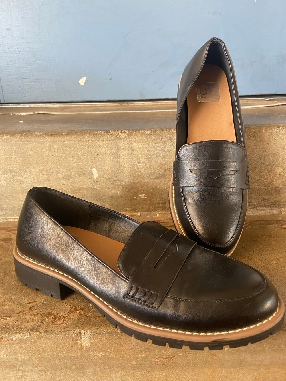 Dolce Vita “ Catalina” black lug sole penny loafers